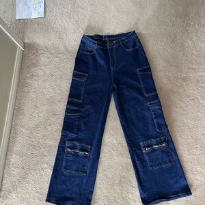 Dark Blue Cargo Wide-Leg Women’s Jeans